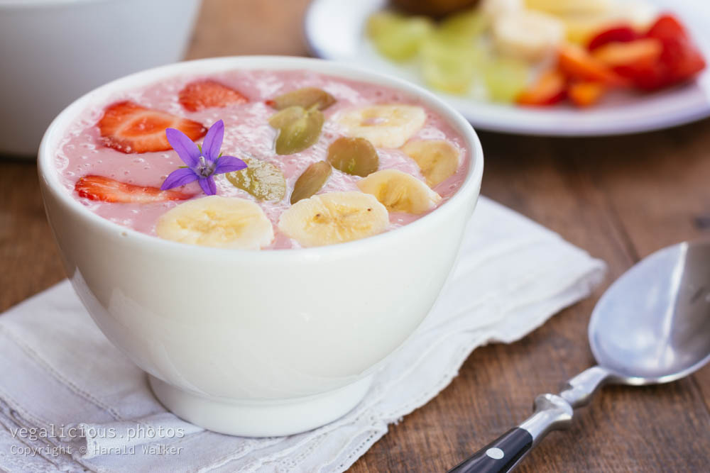 Stock photo of Strawberry Banana Smoothie Bowl with Fruit Topping