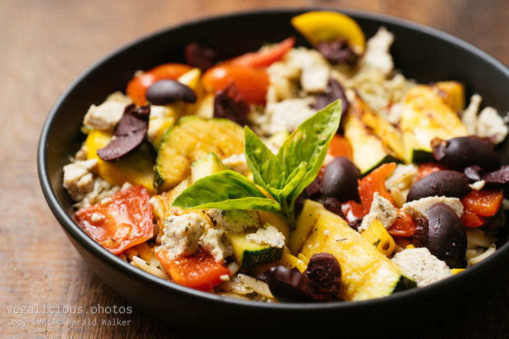Stock photo of Grilled Summer Vegetables on Pesto Orzo