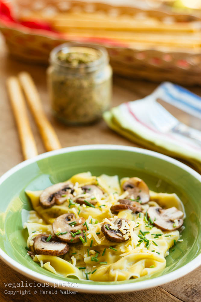 Stock photo of Kale and Walnut Pesto Ravioli with Mushrooms