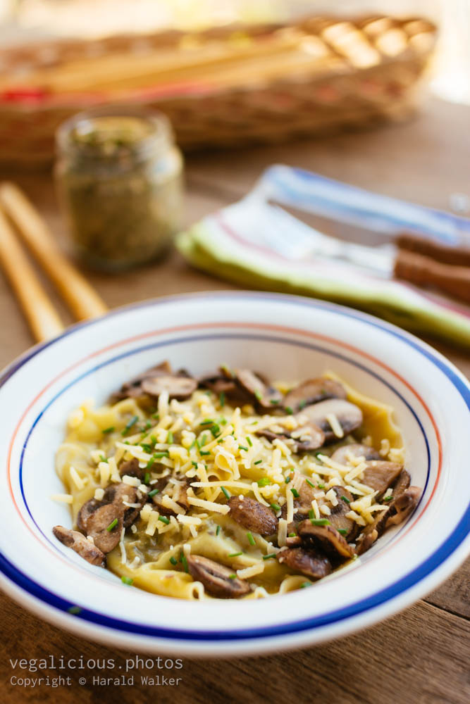 Stock photo of Kale and Walnut Pesto Ravioli with Mushrooms