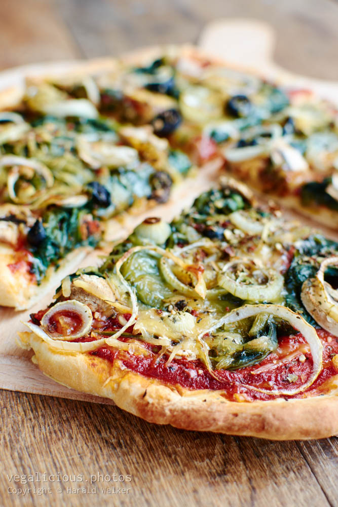 Stock photo of Spinach mushroom Pizza (vegan)