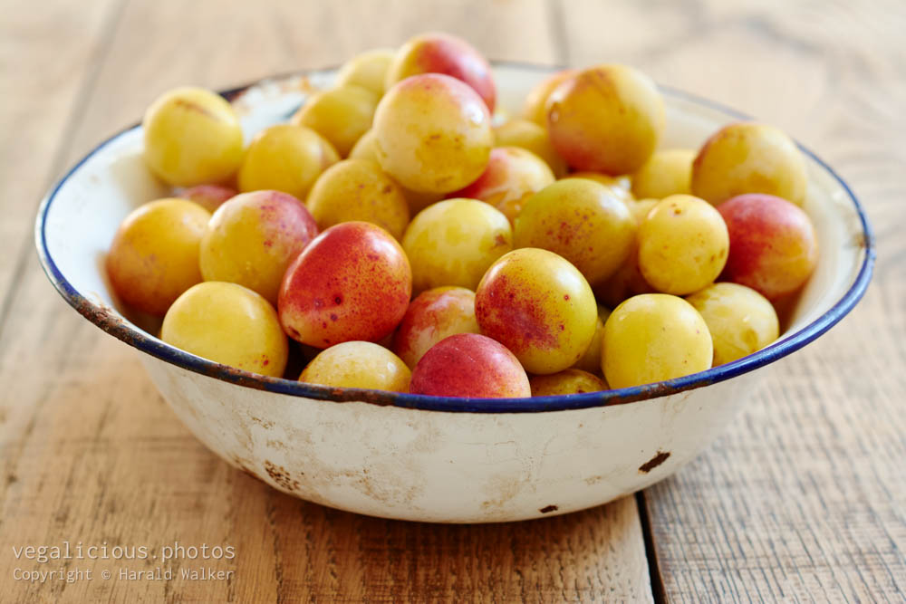 Stock photo of Mirabelle plums in a bowl