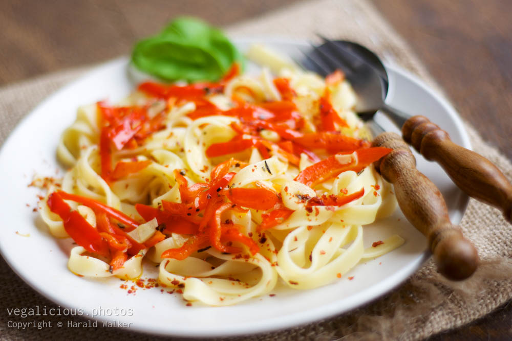 Stock photo of Tagliatelle nido with romano pepper stripes