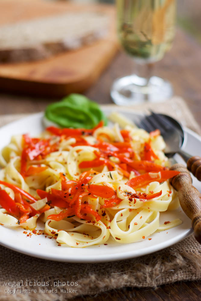 Stock photo of Tagliatelle nido with romano pepper stripes