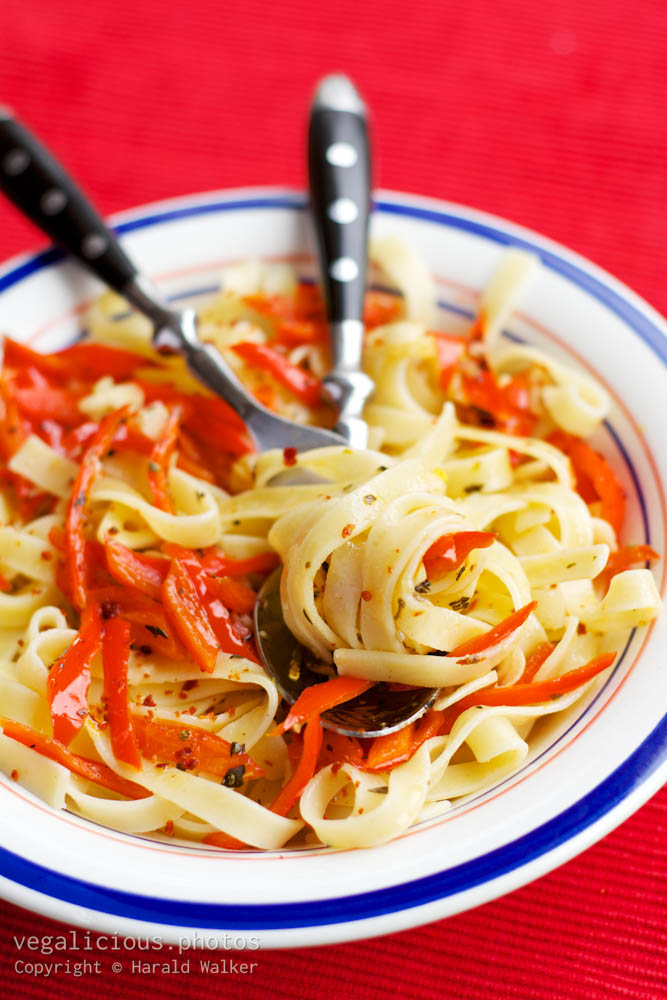 Stock photo of Tagliatelle nido with romano pepper stripes