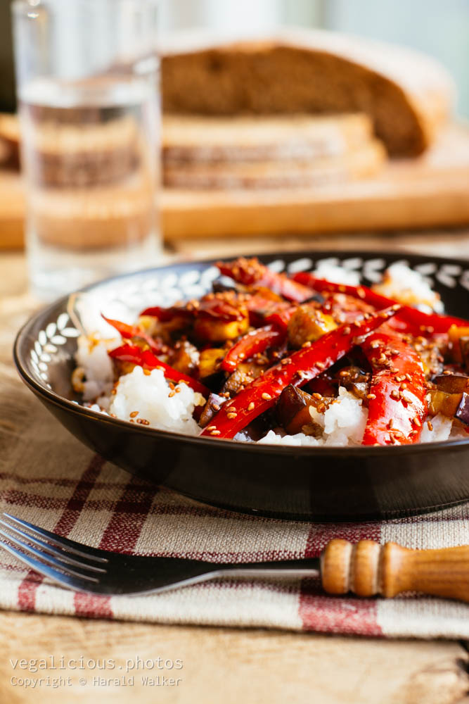 Stock photo of Sweet and sour eggplant