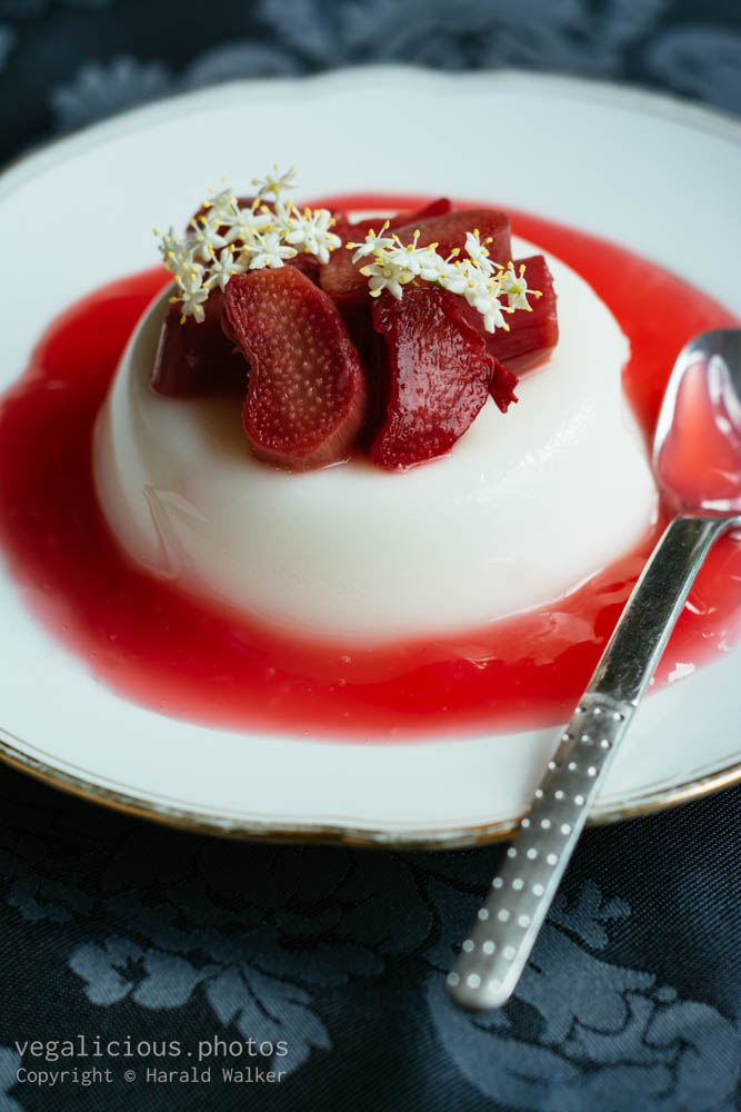 Stock photo of Elderflower Panna Cotta with Rhubarb Coulis