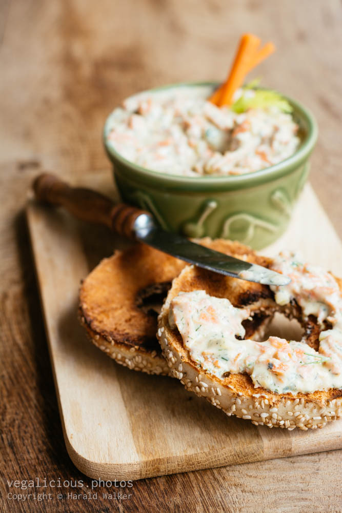 Stock photo of Vegan vegetable cream cheese bagel