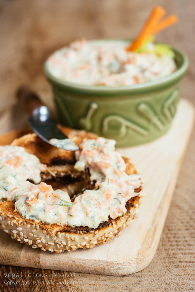 Stock photo of Vegan vegetable cream cheese bagel