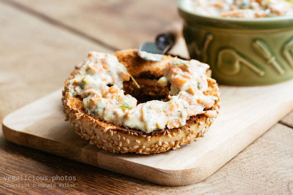 Stock photo of Vegan vegetable cream cheese bagel