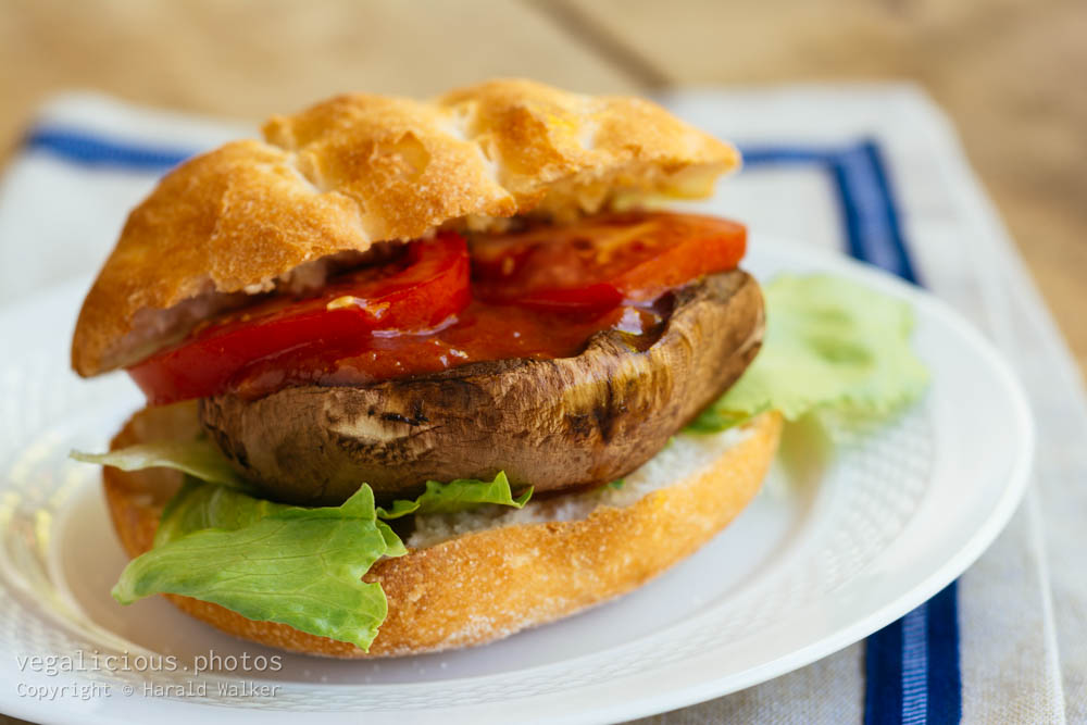 Stock photo of Portobello mushroom burger