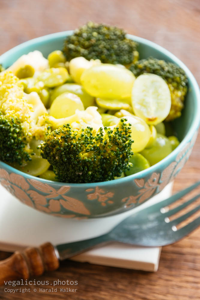 Stock photo of Broccoli, Fava Bean and Grape Salad