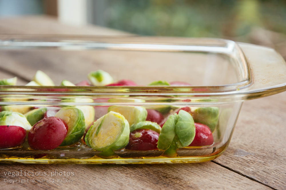 Stock photo of Making Roasted Brussels sprouts and Radishes