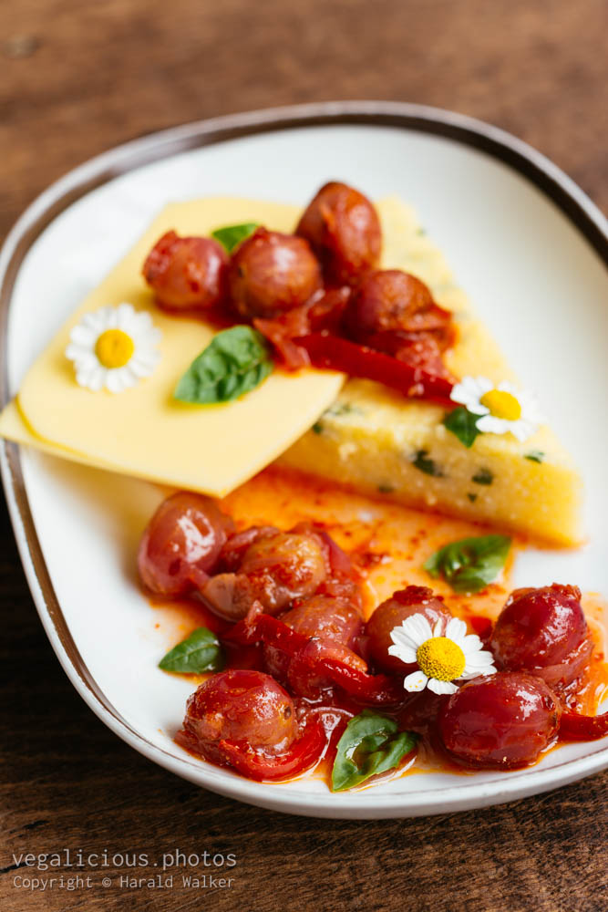 Stock photo of Herbed polenta with vegan Cheese and a gooseberry – chili Relish