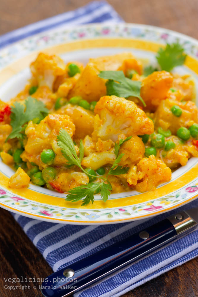 Stock photo of Indian Curried Cauliflower, Potatoes and Peas