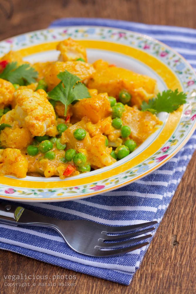 Stock photo of Indian Curried Cauliflower, Potatoes and Peas